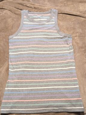torrid Super Soft Rib Knit Gray Top Pastel Stripes Size 0 (12) Slim Fit